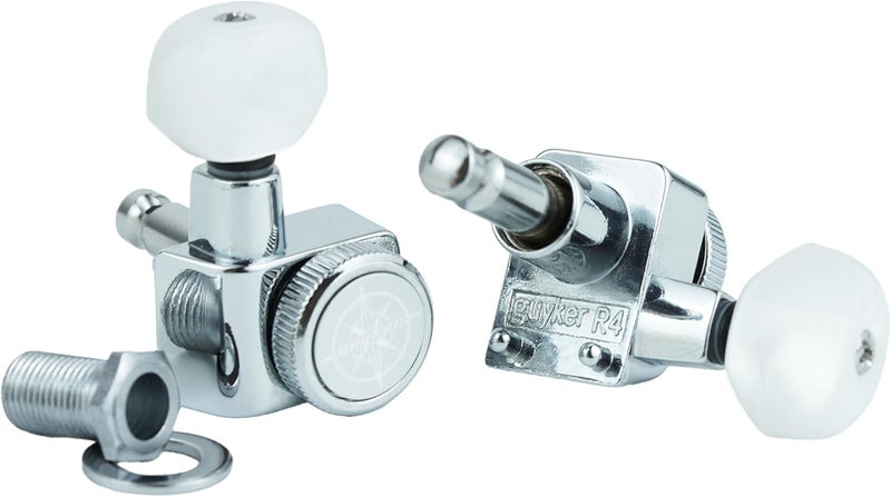 guyker 6 In-line Guitar Locking Tuners – 1:18 Lock String Tuning Key Pegs Machine Heads for Folk Classical Acoustic Electric Guitar - Pearl Buttons, Chrome - Image 4